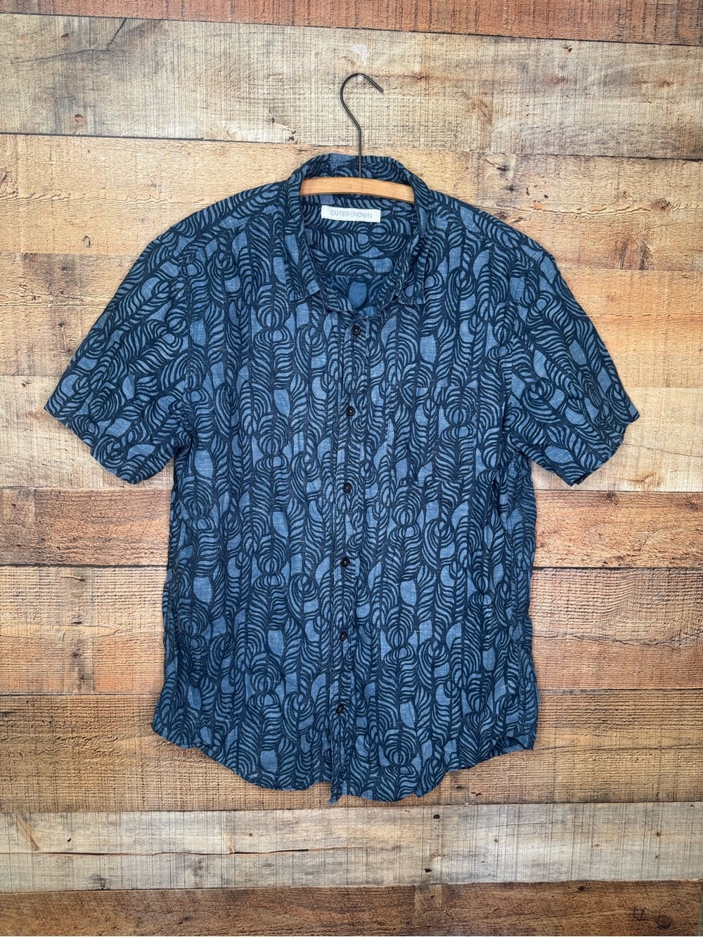 OUTERKNOWN Shirt Men’s Large Abstract Print Summer Organic Cotton Button Up